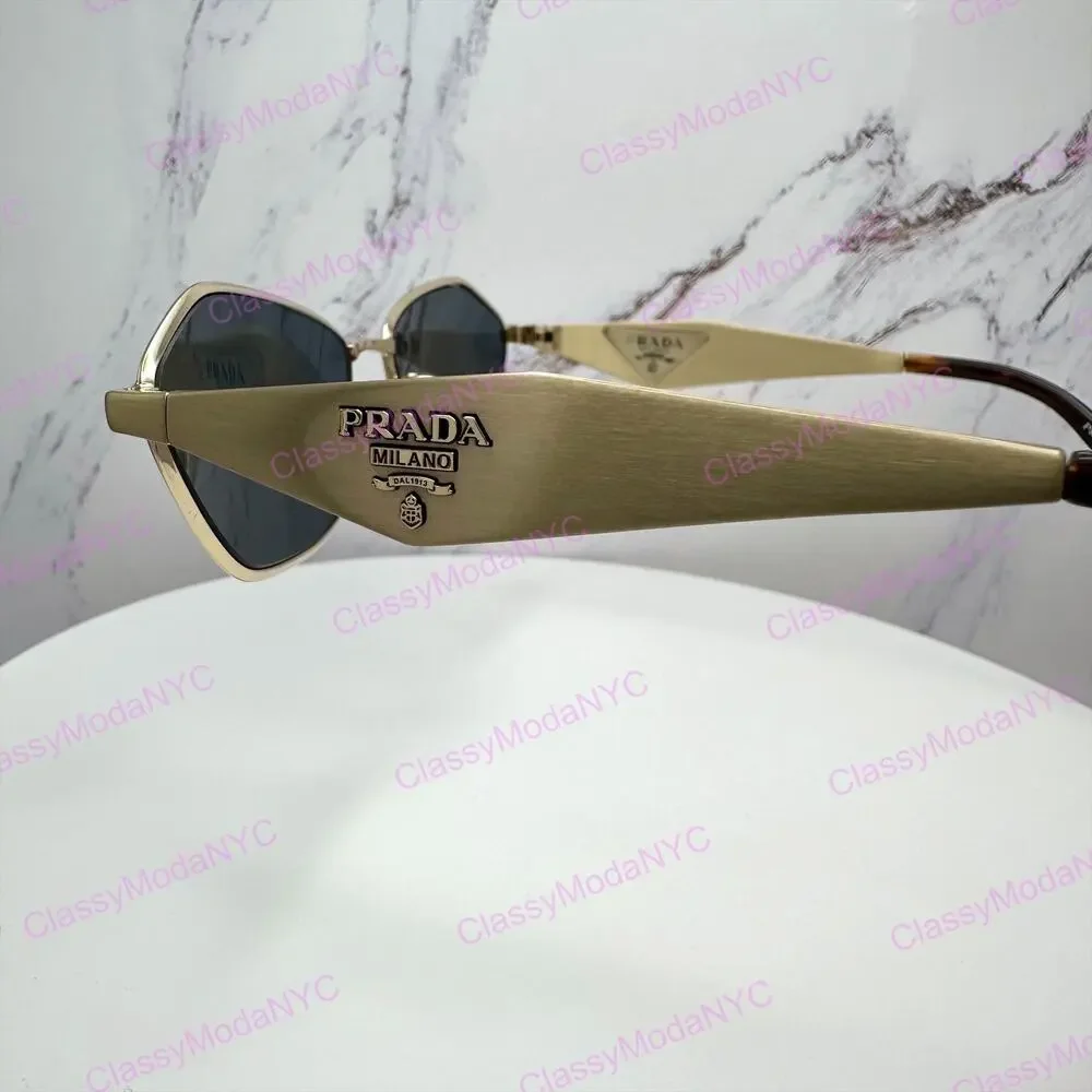New PRADA Sunglasses Gold Metal 3D Logo Aviator Cat Eye Womens PRD50S ZVN70B